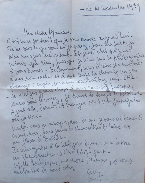 19 novembre 1939, lettre à sa mère