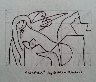 « Quatrain d'après Arthur Rimbaud », esquisse sur papier, Guy de Montlaur, Paris, mai 1975